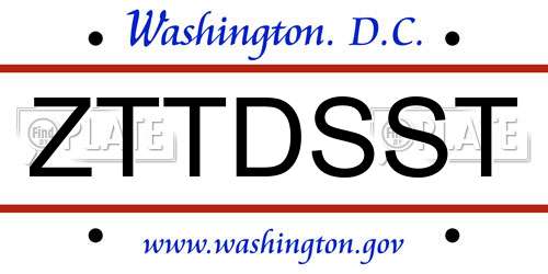 ZTTDSST District Of Columbia License Plate