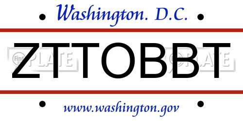 ZTTOBBT District Of Columbia License Plate