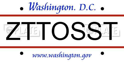 ZTTOSST District Of Columbia License Plate