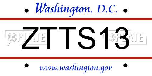 ZTTS13 District Of Columbia License Plate