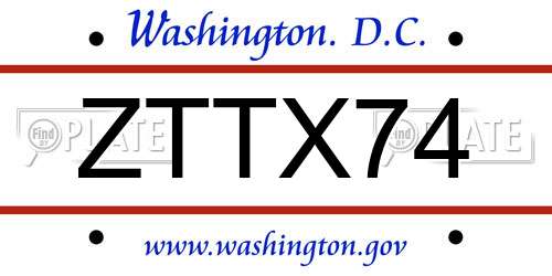 ZTTX74 District Of Columbia License Plate