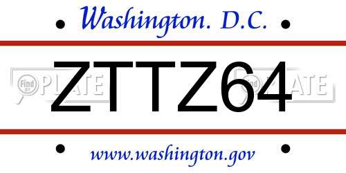 ZTTZ64 District Of Columbia License Plate