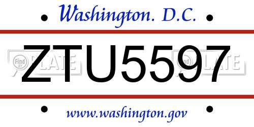 ZTU5597 District Of Columbia License Plate