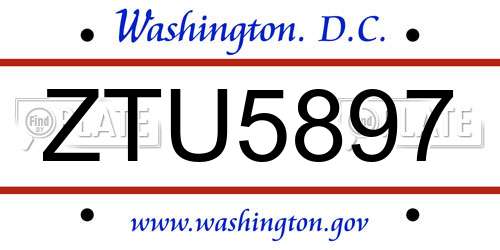 ZTU5897 District Of Columbia License Plate
