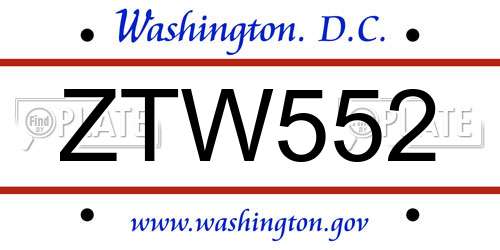 ZTW552 District Of Columbia License Plate