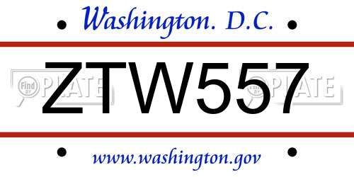 ZTW557 District Of Columbia License Plate