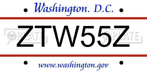 ZTW55Z District Of Columbia License Plate