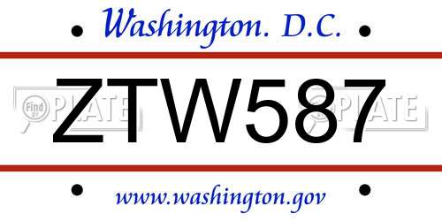 ZTW587 District Of Columbia License Plate