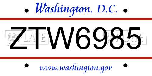 ZTW6985 District Of Columbia License Plate