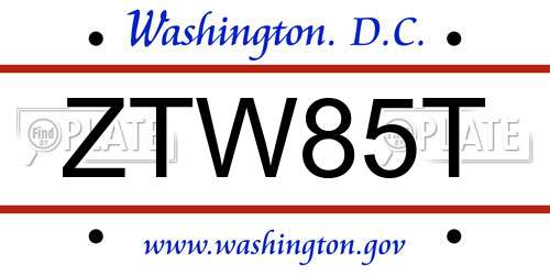 ZTW85T District Of Columbia License Plate