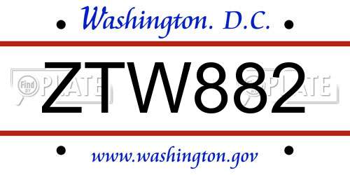 ZTW882 District Of Columbia License Plate