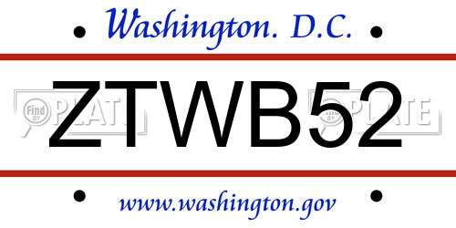 ZTWB52 District Of Columbia License Plate