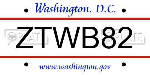 ZTWB82 District Of Columbia License Plate