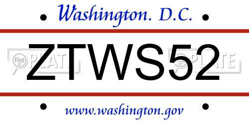 ZTWS52 District Of Columbia License Plate