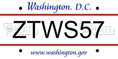 ZTWS57 District Of Columbia License Plate