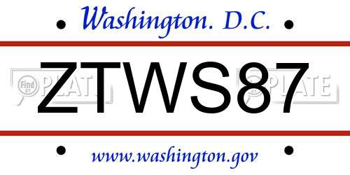ZTWS87 District Of Columbia License Plate