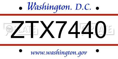 ZTX7440 District Of Columbia License Plate