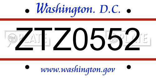 ZTZ0552 District Of Columbia License Plate