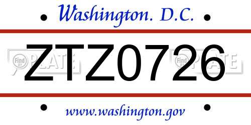 ZTZ0726 District Of Columbia License Plate
