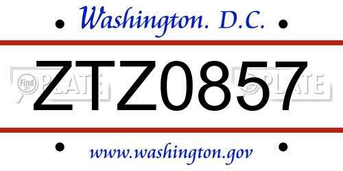 ZTZ0857 District Of Columbia License Plate