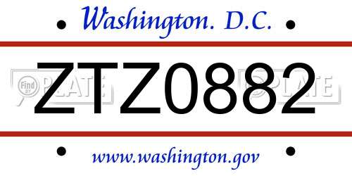 ZTZ0882 District Of Columbia License Plate