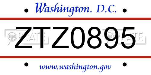 ZTZ0895 District Of Columbia License Plate