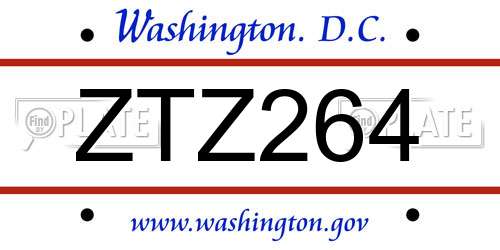ZTZ264 District Of Columbia License Plate