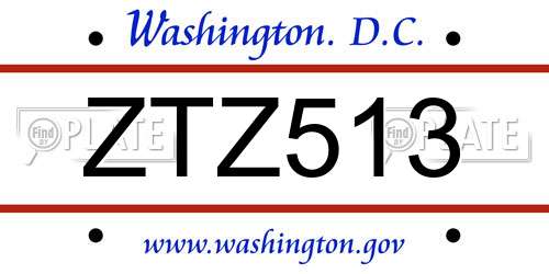 ZTZ513 District Of Columbia License Plate