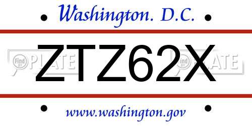 ZTZ62X District Of Columbia License Plate