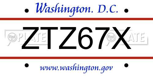 ZTZ67X District Of Columbia License Plate
