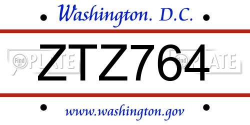 ZTZ764 District Of Columbia License Plate