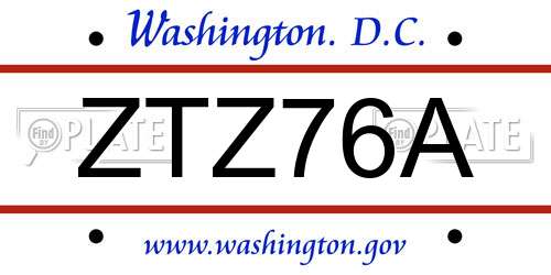 ZTZ76A District Of Columbia License Plate