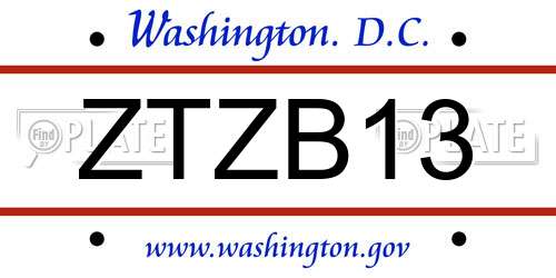 ZTZB13 District Of Columbia License Plate