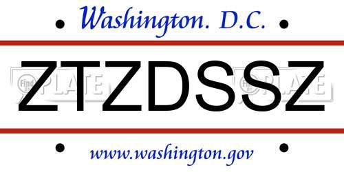 ZTZDSSZ District Of Columbia License Plate