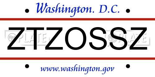 ZTZOSSZ District Of Columbia License Plate