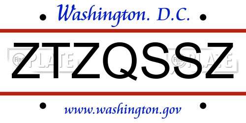 ZTZQSSZ District Of Columbia License Plate