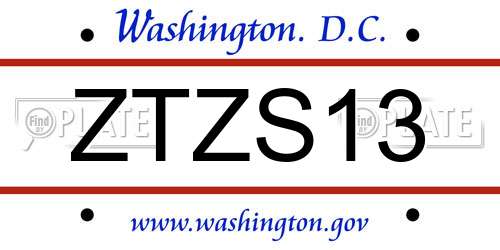 ZTZS13 District Of Columbia License Plate