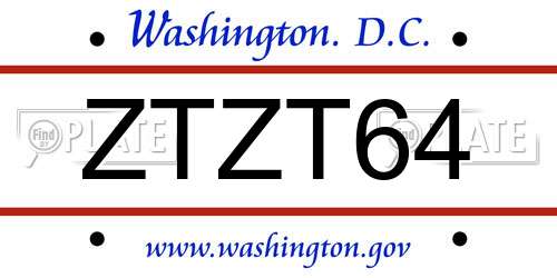 ZTZT64 District Of Columbia License Plate