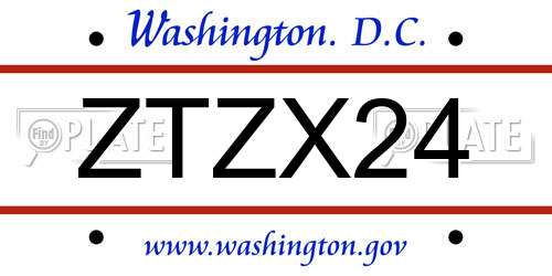 ZTZX24 District Of Columbia License Plate
