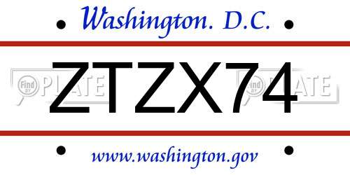 ZTZX74 District Of Columbia License Plate