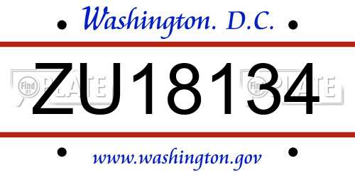 ZU18134 District Of Columbia License Plate