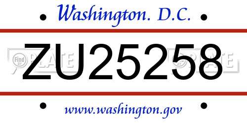 ZU25258 District Of Columbia License Plate