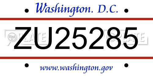 ZU25285 District Of Columbia License Plate