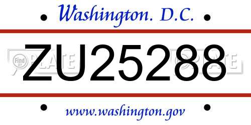 ZU25288 District Of Columbia License Plate