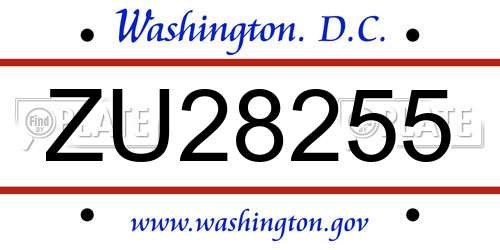 ZU28255 District Of Columbia License Plate