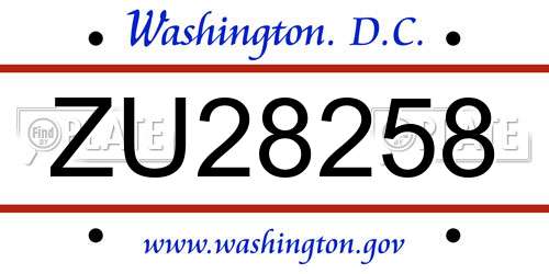 ZU28258 District Of Columbia License Plate