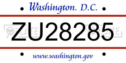 ZU28285 District Of Columbia License Plate