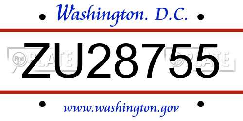 ZU28755 District Of Columbia License Plate