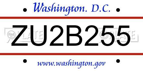 ZU2B255 District Of Columbia License Plate