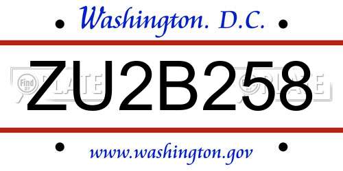 ZU2B258 District Of Columbia License Plate